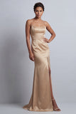 Robe de la mère de la mariée en satin sirène champagne avec cape détachable