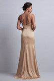 Robe de la mère de la mariée en satin sirène champagne avec cape détachable