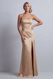 Robe de la mère de la mariée en satin sirène champagne avec cape détachable