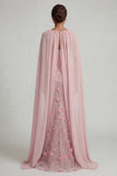 Robe sirène rose sans bretelles florale de la mère de la mariée avec cape détachable