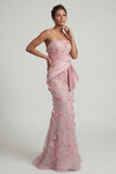 Robe sirène rose sans bretelles florale de la mère de la mariée avec cape détachable