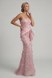 Robe sirène rose sans bretelles florale de la mère de la mariée avec cape détachable