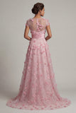 Robe de mère de mariée rose à manches courtes A Line avec des fleurs 3D