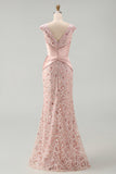 Robe de mère de mariée à col V à perles en blush à V