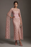 Robe de mère de mariée à manches courtes en fausse à perles à fards à blush