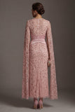 Robe de mère de mariée à manches courtes en fausse à perles à fards à blush