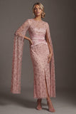 Robe de mère de mariée à manches courtes en fausse à perles à fards à blush