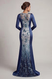 Robe de mère de mariée à manches longues en seillettes marines