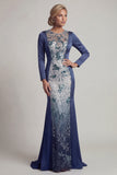 Robe de mère de mariée à manches longues en seillettes marines