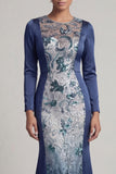 Robe de mère de mariée à manches longues en seillettes marines