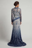 Robe de mère de mariée à col en V à fleurs à col en V en sirène bleu marine