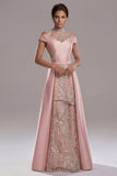 Épaule décalée à décolleté illusion Une robe de mère de mariée rose à sequins