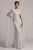 Robe de mère de mariée en ivoire de paillettes avec manches courtes