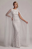 Robe de mère de mariée en ivoire de paillettes avec manches courtes