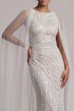Robe de mère de mariée en ivoire de paillettes avec manches courtes