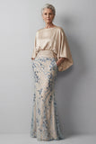 Robe de la mère de la mariée à manches longues en paillettes de champagne