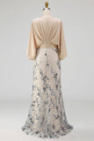 Robe de la mère de la mariée à manches longues en paillettes de champagne