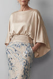 Robe de la mère de la mariée à manches longues en paillettes de champagne