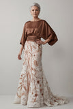 Robe de la mariée à manches café appliquée 3/4