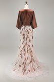 Robe de la mariée à manches café appliquée 3/4