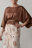 Robe de la mariée à manches café appliquée 3/4