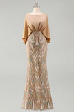 Robe de mère de mariée en champagne à paillettes et manches courtes