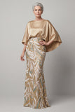 Robe de mère de mariée en champagne à paillettes et manches courtes