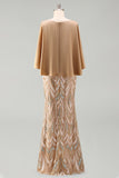 Robe de mère de mariée en champagne à paillettes et manches courtes