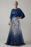 Manches 3/4 en sequins bleu marine Une robe de la mère de la mariée