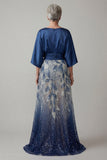 Manches 3/4 en sequins bleu marine Une robe de la mère de la mariée