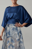 Manches 3/4 en sequins bleu marine Une robe de la mère de la mariée