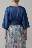 Manches 3/4 en sequins bleu marine Une robe de la mère de la mariée
