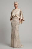 Robe de mère de mariée en sirène à paillettes champagne avec poches