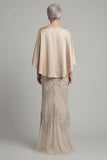 Robe de mère de mariée en sirène à paillettes champagne avec poches