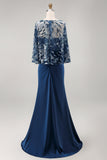 Robe de la mère de la mariée à paillettes scintillantes en marine à fleurs