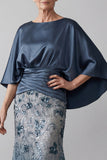 Robe de la mère de la mariée en sirène scintillante à longues fleurs bleu marine