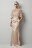 Robe longue sirène de la mère de la mariée à paillettes paillettes Champagne avec poches