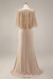 Robe longue sirène de la mère de la mariée à paillettes paillettes Champagne avec poches