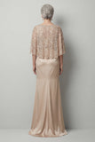 Robe longue sirène de la mère de la mariée à paillettes paillettes Champagne avec poches
