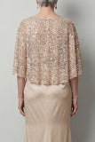Robe longue sirène de la mère de la mariée à paillettes paillettes Champagne avec poches