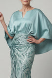 Robe longue de la mère de la mariée en sirène bleu paillettes