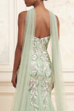 Robe longue de bal de bal brodée en sauge poussiéreuse s’est démoinée de sequins en tulle