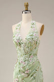Robe de bal longue brodée en forme de corset transparent en sauge poussiéreuse avec fourreau