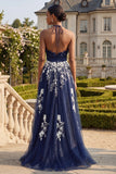 Robe longue de bal à fleurs à dos ouvert A Line, dos ouvert et longue robe de bal