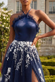 Robe longue de bal à fleurs à dos ouvert A Line, dos ouvert et longue robe de bal