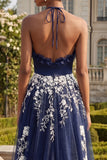 Robe longue de bal à fleurs à dos ouvert A Line, dos ouvert et longue robe de bal