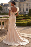 Corset sirène à blush en satin à col en V avec une longue robe de bal avec des fleurs 3D
