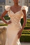 Corset sirène à blush en satin à col en V avec une longue robe de bal avec des fleurs 3D