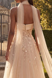 Corset buste à blush Une robe de bal longue en tulle en fleurs 3D avec une écharpe au col