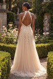 Blush à dos nuus Corset 3D Fleurs en tulle Robe longue de bal avec fente